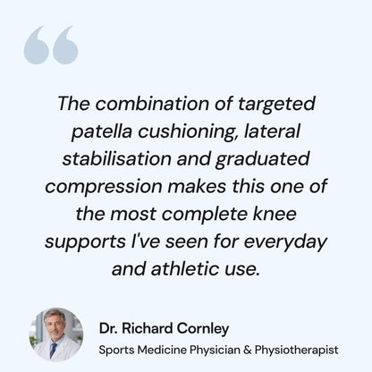 Quote from Dr. Richard Cornley, Sports Medicine Physician & Physiotherapist, about knee sleeve support.