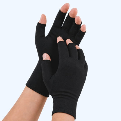Black compression gloves on a light gray background